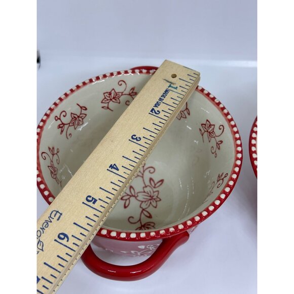 Temp-tations by Tara Red Floral Lace 20oz Baker Bowls Set of 2 Ceramic Ovenware - Picture 6 of 8
